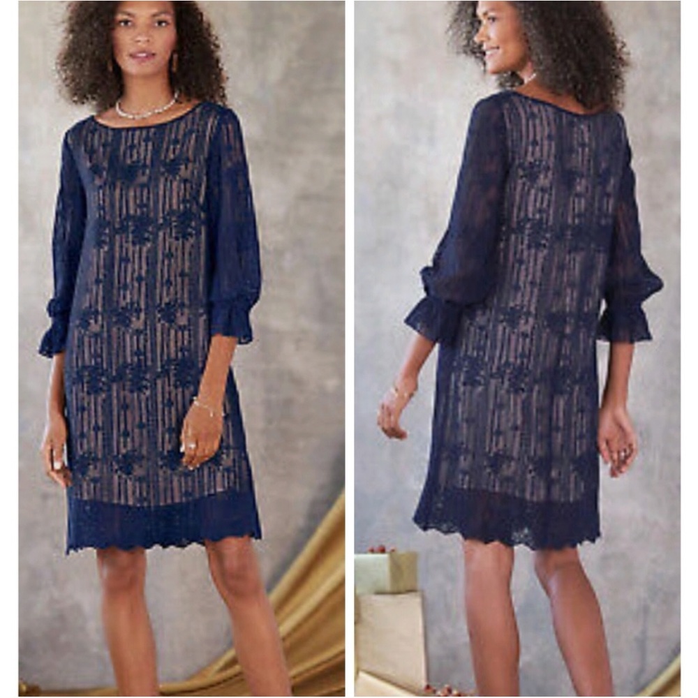 SUNDANCE Emma Graceful Navy Lace Dress S